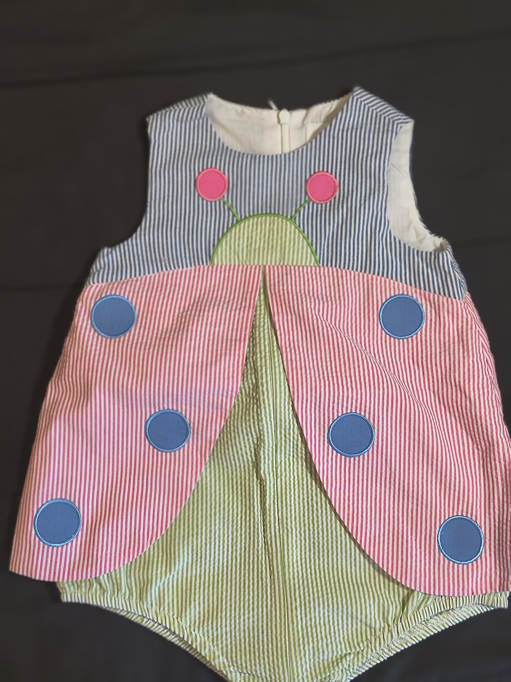 Florence Eiseman Pink, Green & Blue Ladybug One-Piece